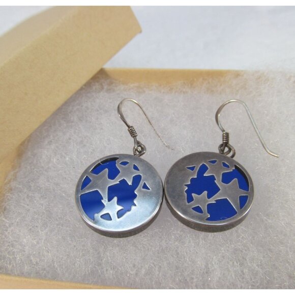 Sterling Silver Celestial Half Moon and Stars Blue Glass Pierced Earrings - Picture 12 of 12